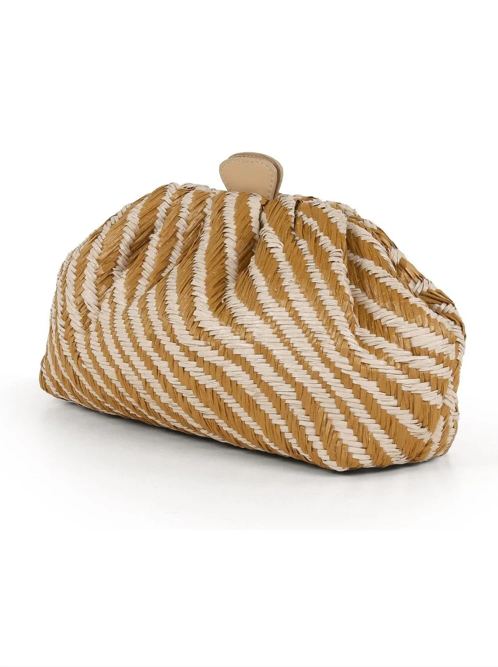Badgley Mischka Jewel Tiger Raffia Pouch Clutch, One Size, Tan, Missing Chain